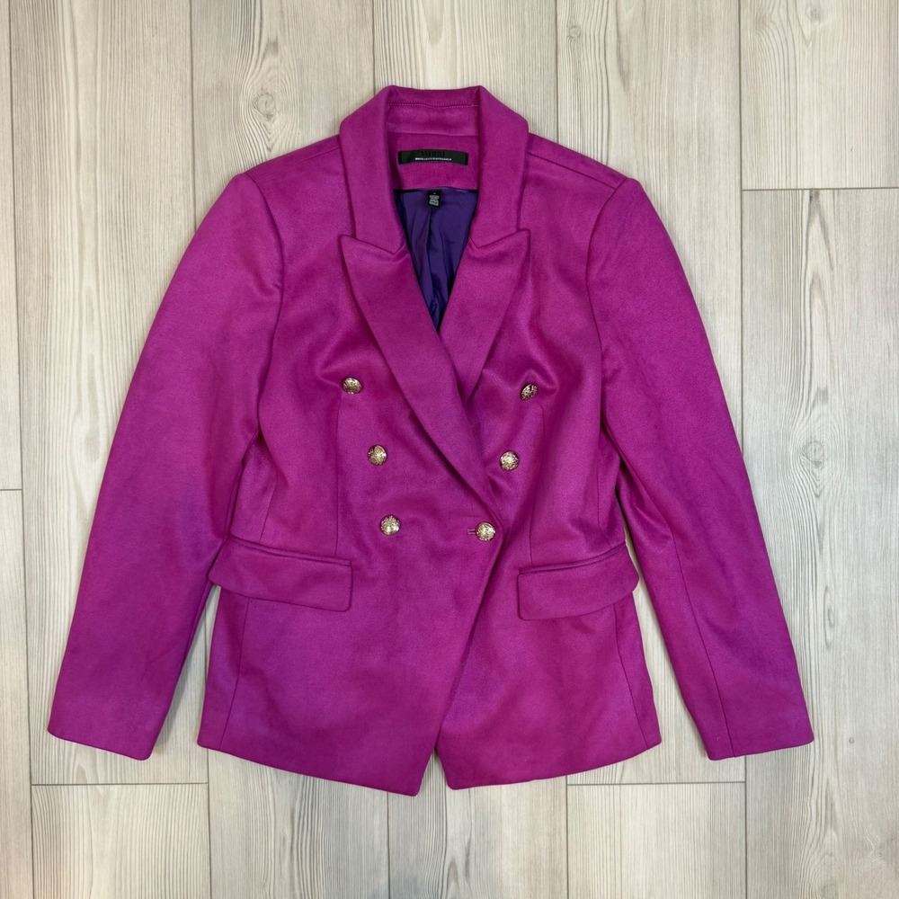 White House Black Market Studio Blazer Magenta Purple Faux Suede Gold Button 8